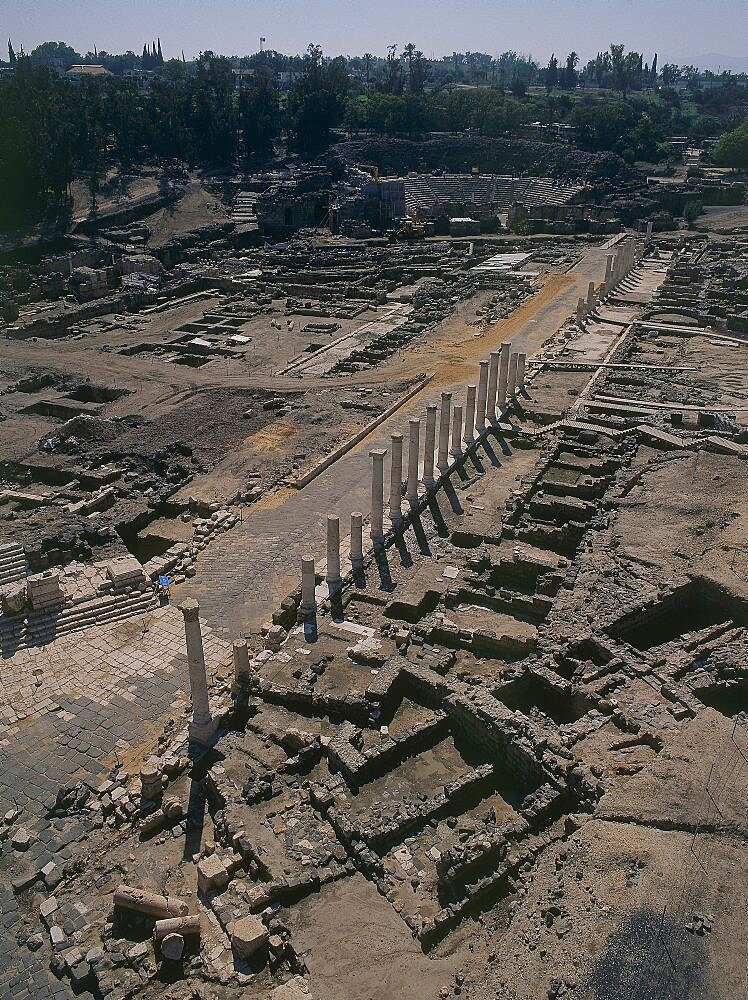 Aerial ruins of the Roman city of Beit Shean in the Jordan valley, Israel