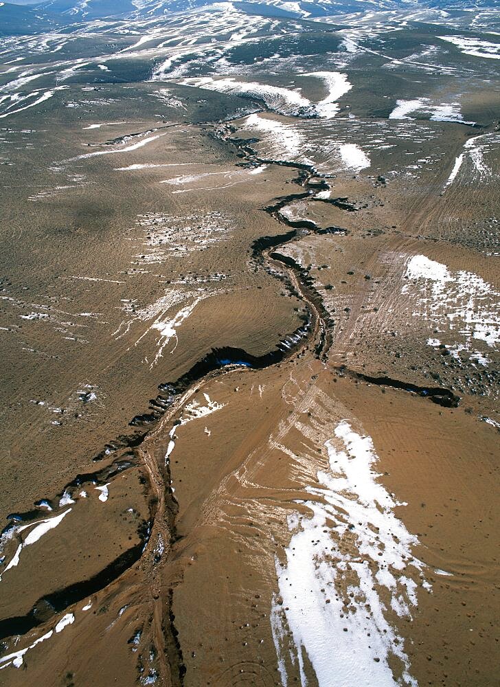 Aerial view of the Judea Desert with snow, Israel