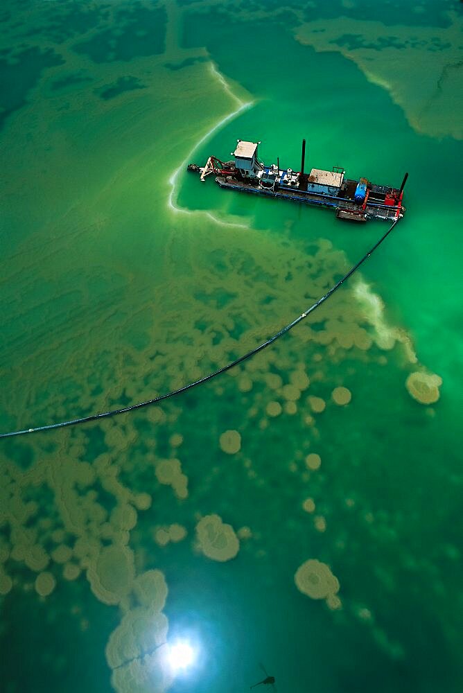 Aerial view of a ship in the Dead sea, Israel