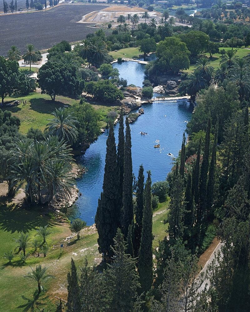 Aerial photograph of Gan Hashlosha in the Jordan valley, Israel