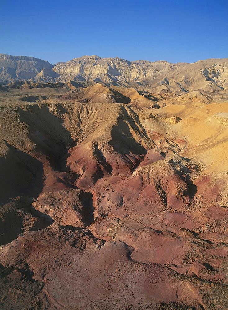 Aerial colorful sandstone in the Ramon crater in the Central Negev desert, Israel