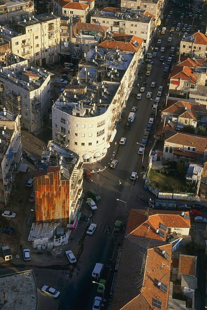 Aerial photograph of Agrippas street in modern Jerusalem, Israel