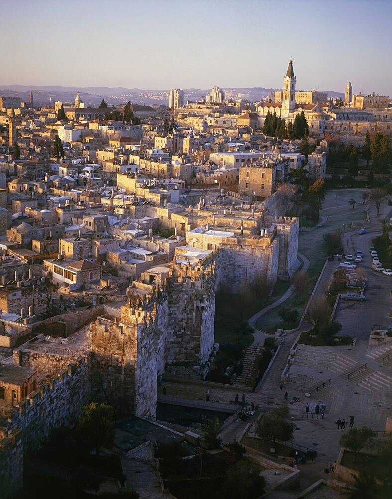 Aerial Damascus gate in the old city of Jerusalem, Israel