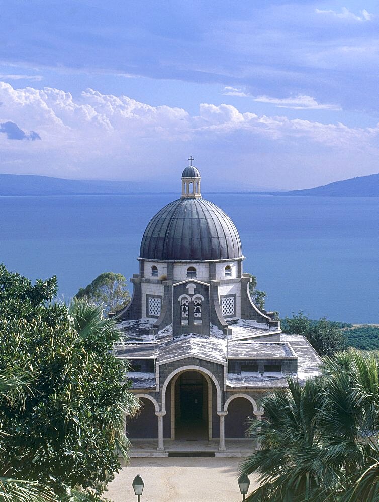 Aerial mount of the Beatitudes in the Sea of Galille, Israel