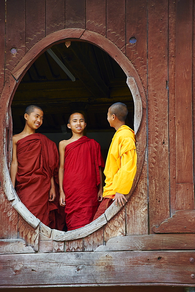 Young monks, Shweyanpyay monastery, Inle Lake, Shan State, Myanmar (Burma), Asia