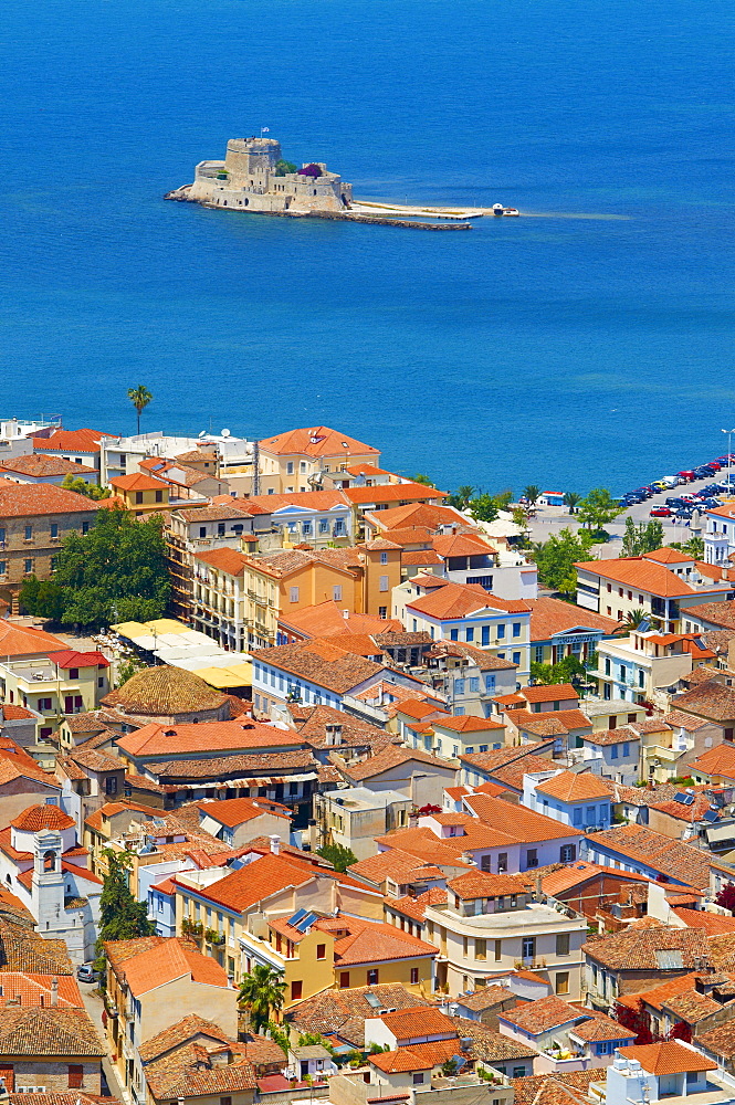 Nafplion town, Bourtzi island, Peloponnese, Greece, Europe