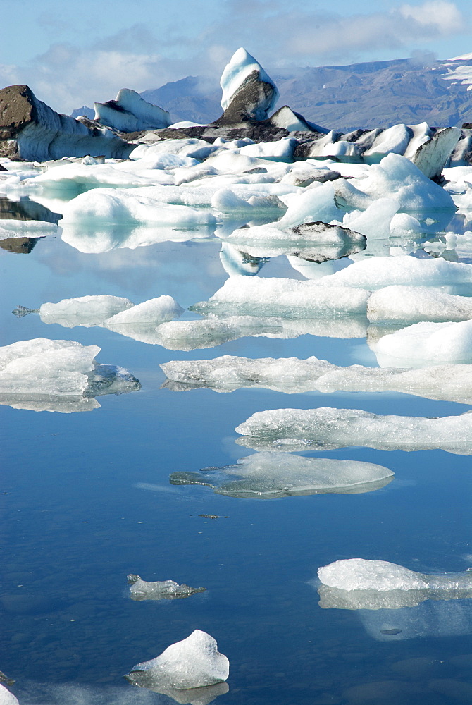 Glacier Vatnajokull and iceberg in the lagoon of Jokulsarlon, Iceland, Polar Regions