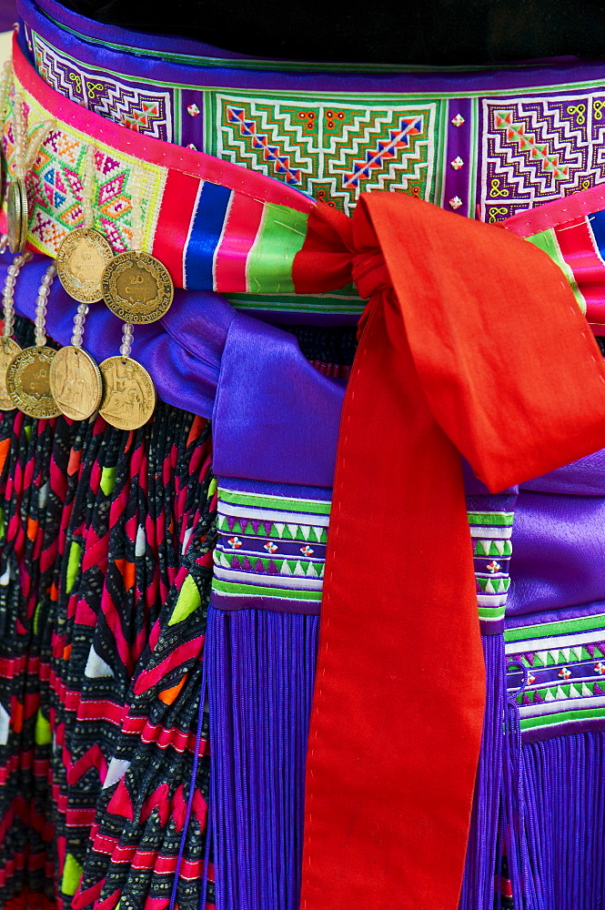 Detail of traditional dress of Hmong woman, Lao New Year Festival, Luang Prabang, Laos, Indochina, Southeast Asia, Asia