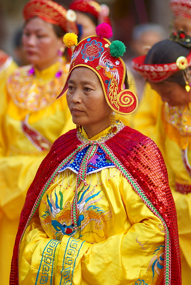 Vietnamese woman in religious and ceremonial costume, Vietnam, Indochina, Southeast Asia, Asia