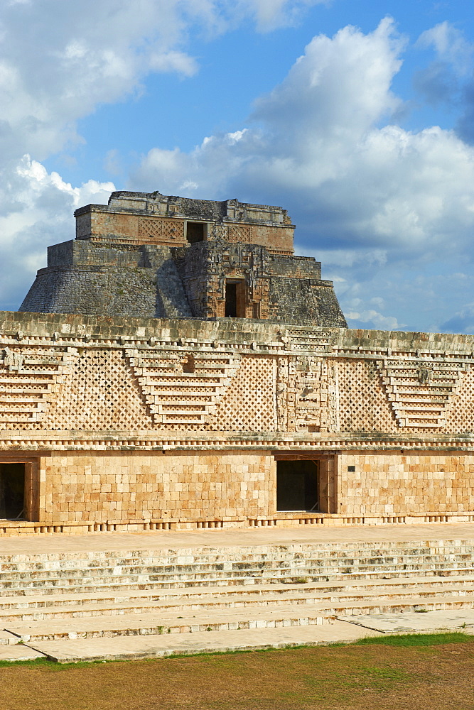 Pyramid of the Magician and Cuadrangulo de las Monjas (Nuns' Quadrangle) at Mayan archaeological site, Uxmal, UNESCO World Heritage Site, Yucatan State, Mexico, North America