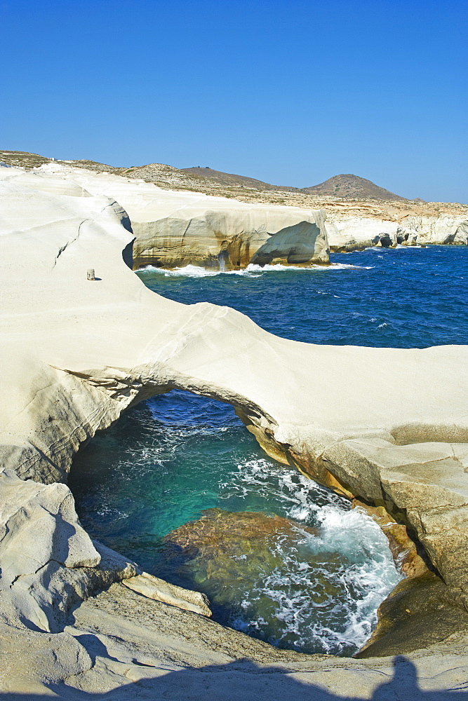 Sarakiniko lunar landscape, Sarakiniko beach, Milos, Cyclades Islands, Greek Islands, Aegean Sea, Greece, Europe