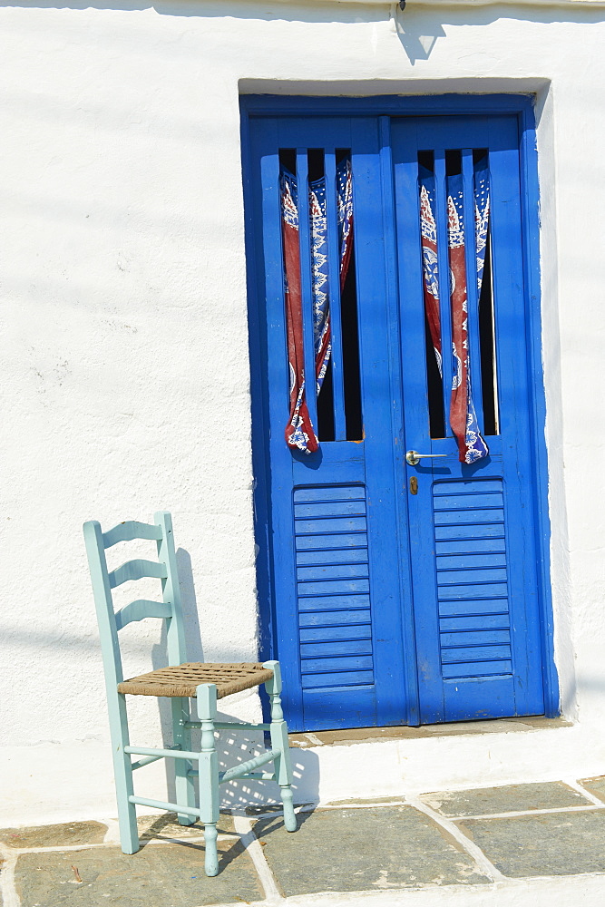 Blue door in the old village of Kastro, Sifnos, Cyclades Islands, Greek Islands, Greece, Europe