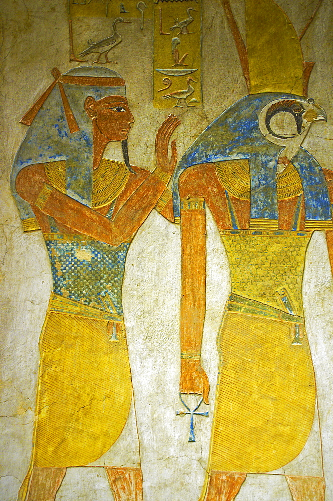 Bas-relief painted on the walls of the royal tomb, Setnakht tomb, Valley of the Kings, Thebes, UNESCO World Heritage Site, Egypt, North Africa, Africa