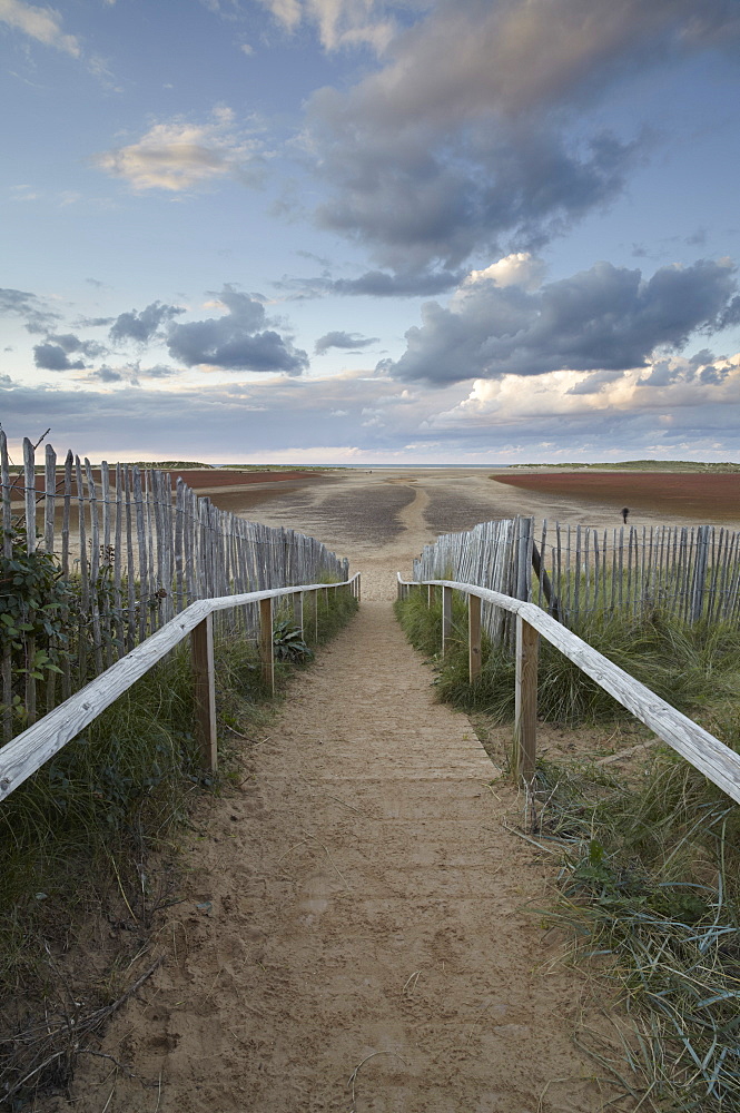 The steps to Holkham Gap at Holkham Bay, Norfolk, England, United Kingdom, Europe