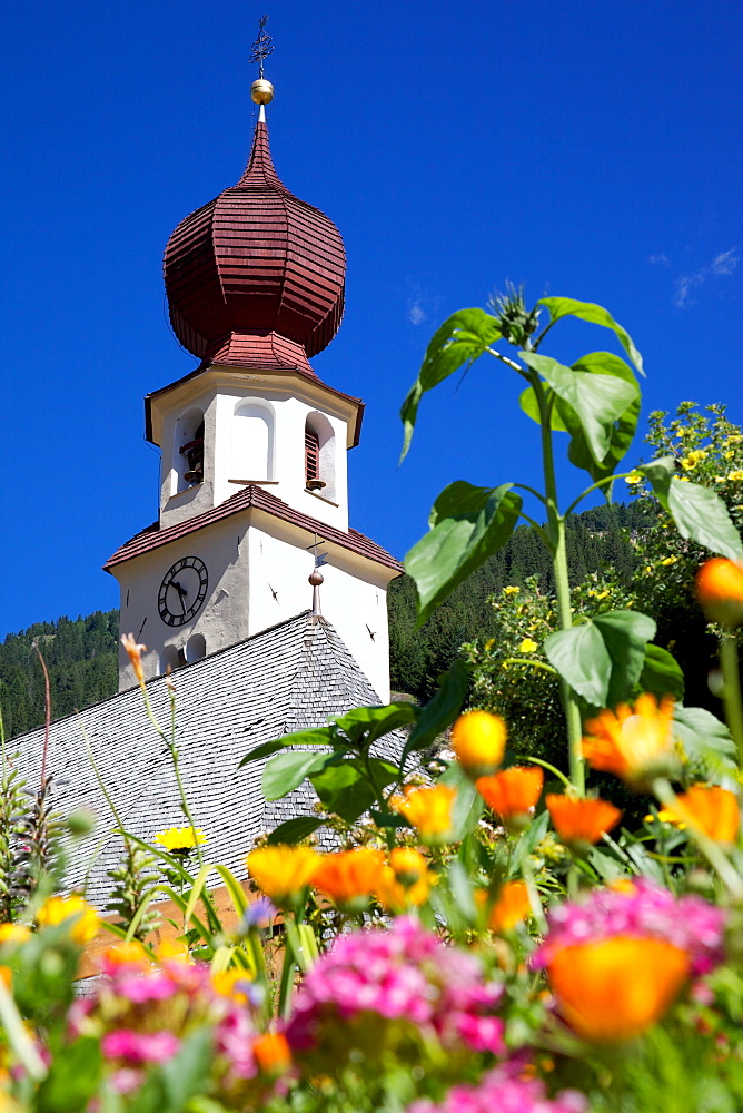 View to church, Canazei, Val di Fassa, Trentino-Alto Adige, Italy, Europe