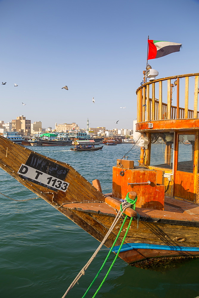 Boats on Dubai Creek, Bur Dubai, Dubai, United Arab Emirates, Middle East