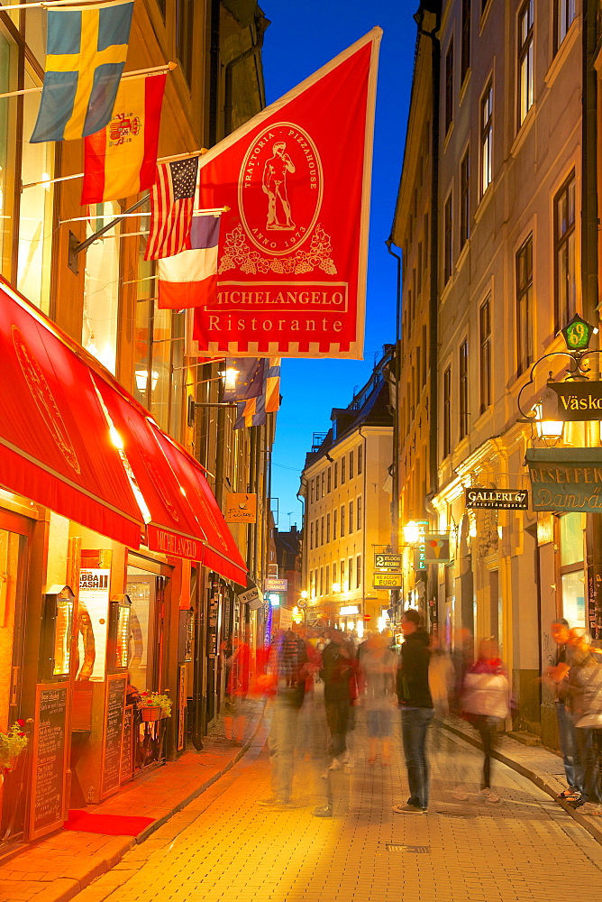 Street scene at night, Gamla Stan, Stockholm, Sweden, Scandinavia, Europe