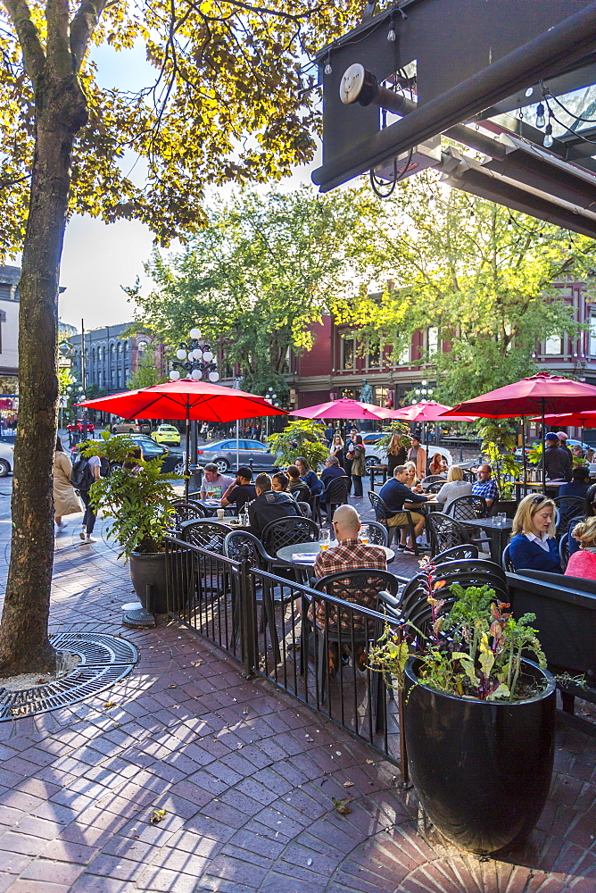 Cafe and bar in Maple Tree Square in Gastown, Vancouver, British Columbia, Canada, North America