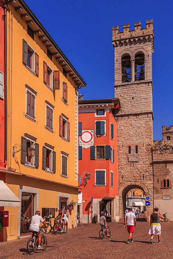 View of Porta di San Michele in Piazza Cavour, Riva del Garda, Lake Garda, Trentino, Italian Lakes, Italy, Europe