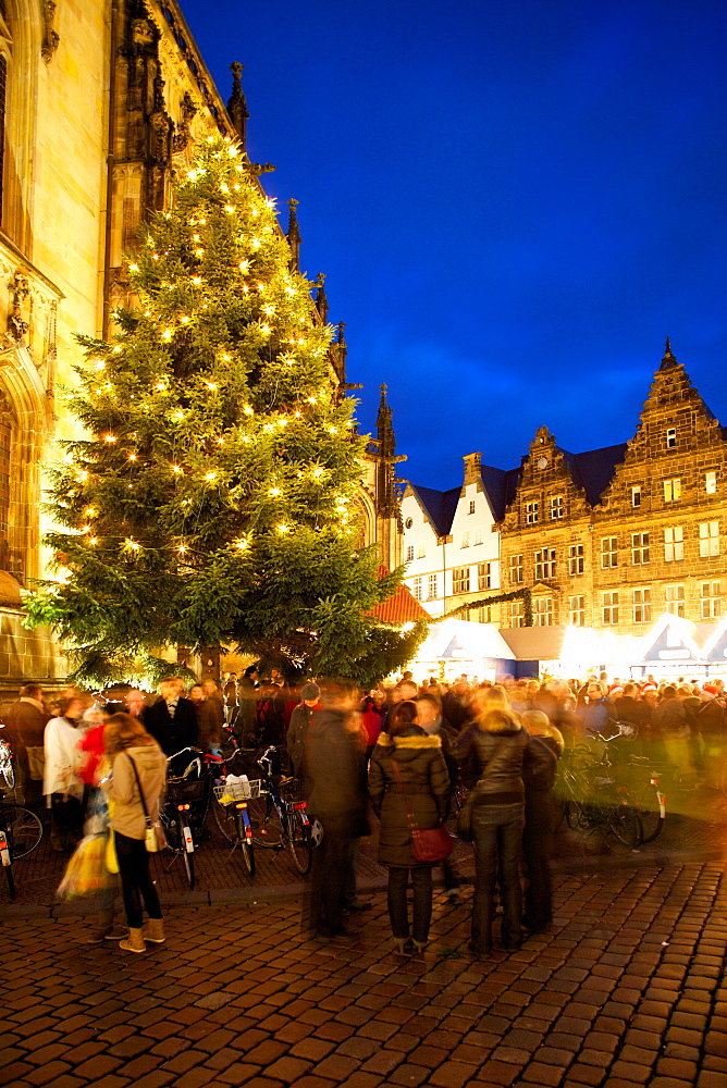 St. Lambert's Church and Prinzipalmarkt at Christmas, Munster, North Rhine-Westphalia, Germany, Europe