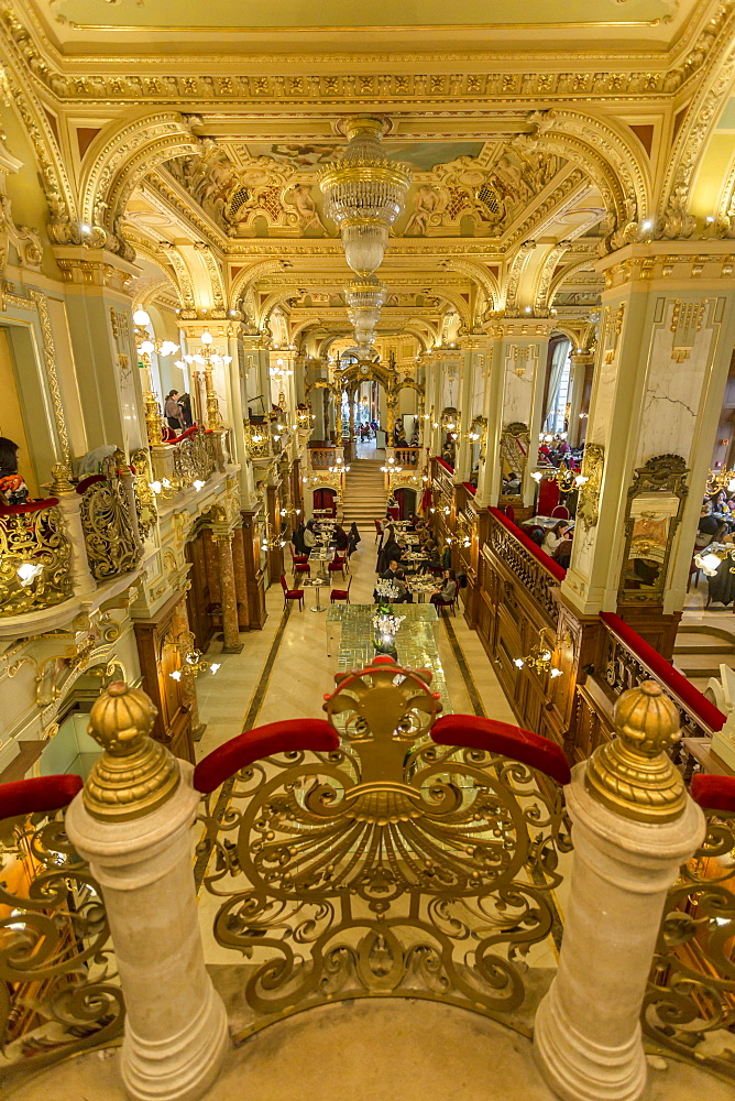 Ornate interior of New York Cafe, Budapest, Hungary, Europe