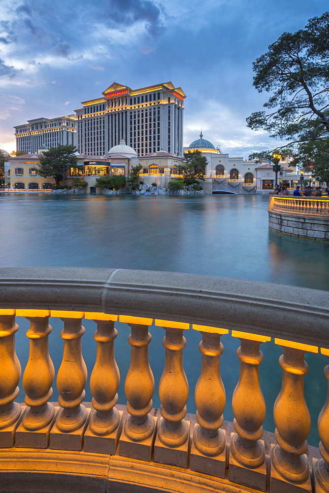 View of Caesars Palace at dusk, The Strip, Las Vegas Boulevard, Las Vegas, Nevada, United States of America, North America