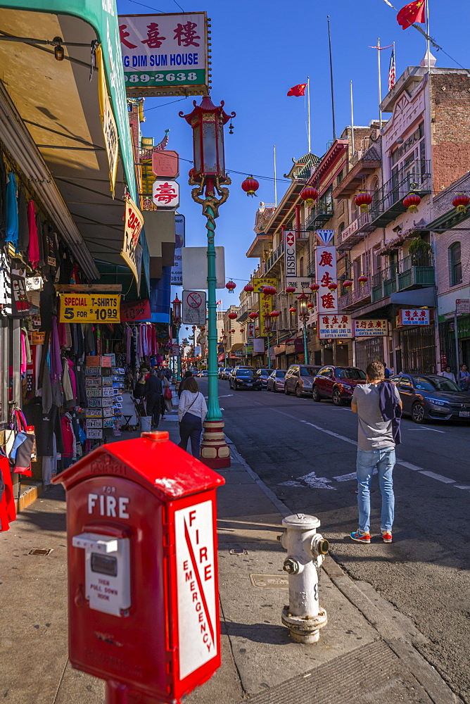 View of traditionally decorated street in Chinatown, San Francisco, California, United States of America, North America