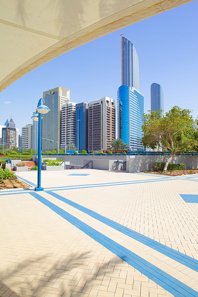 Contemporary architecture along the Corniche, Abu Dhabi, United Arab Emirates, Middle East