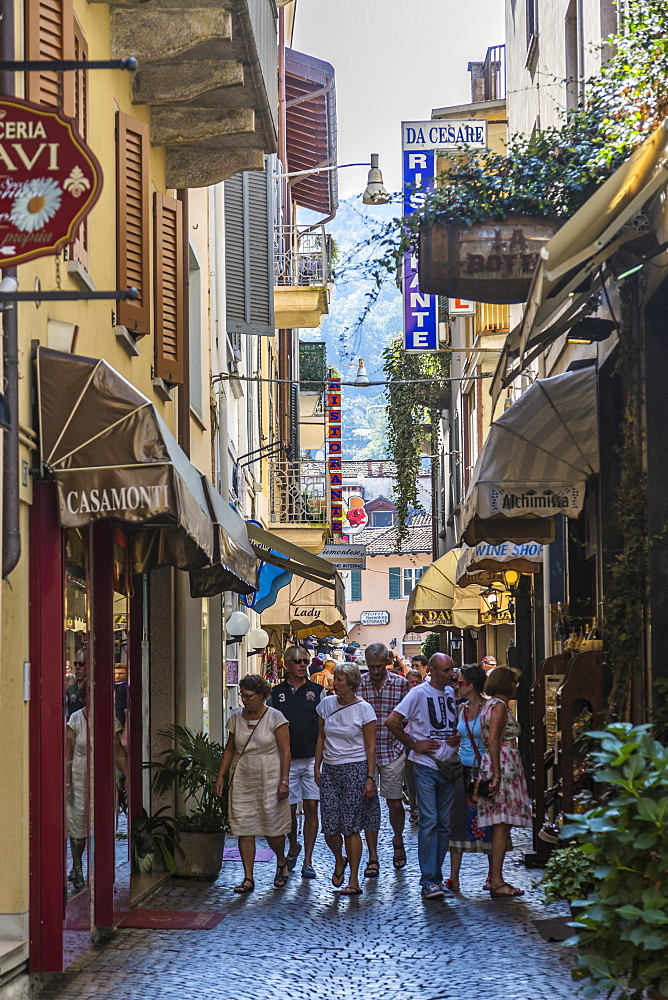 View of busy street in Stresa, Lago Maggiore, Piedmont, Italian Lakes, Italy, Europe