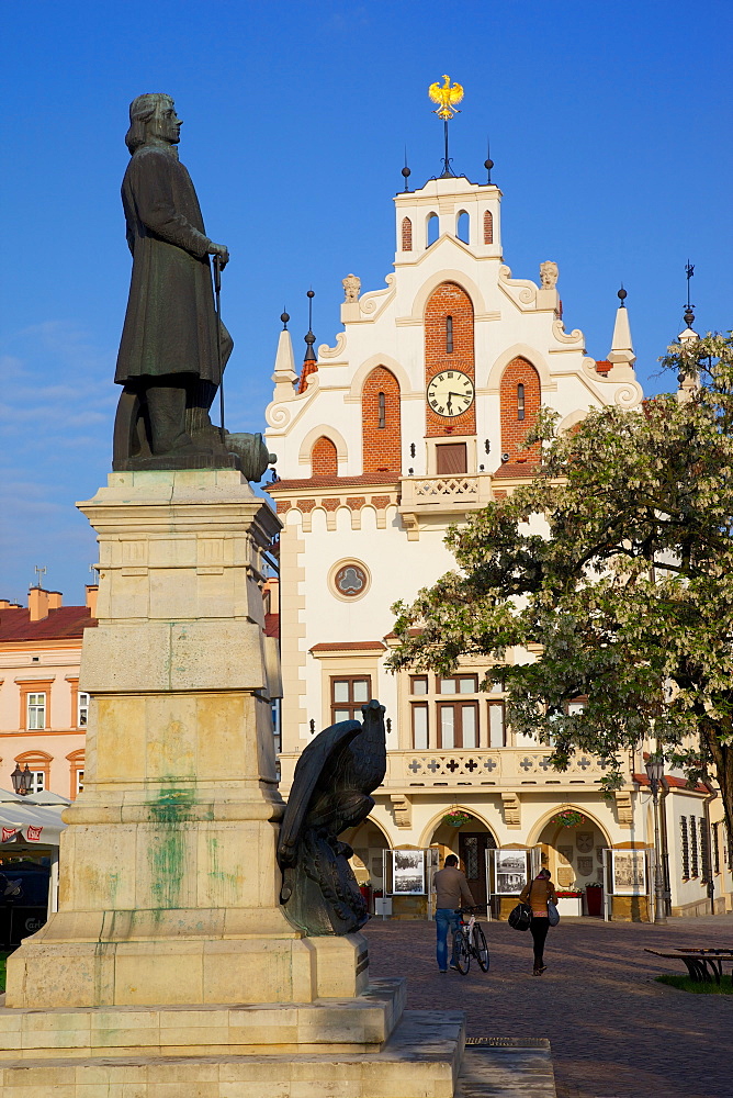 City Hall and statue, Market Square, Old Town, Rzeszow, Poland, Europe