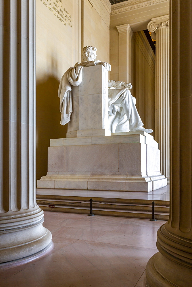 View of the statue of Abraham Lincoln, Lincoln Memorial, Washington, D.C., United States of America, North America