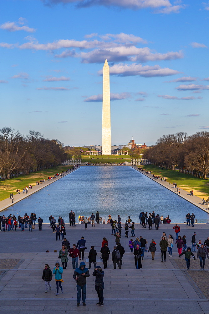 View of Lincoln Memorial Reflecting Pool and Washington Monument, Washington D.C., United States of America, North America