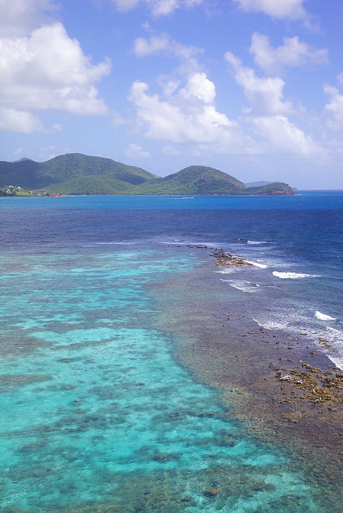 View over South Coast and coral reef, Antigua, Leeward Islands, West Indies, Caribbean, Central America