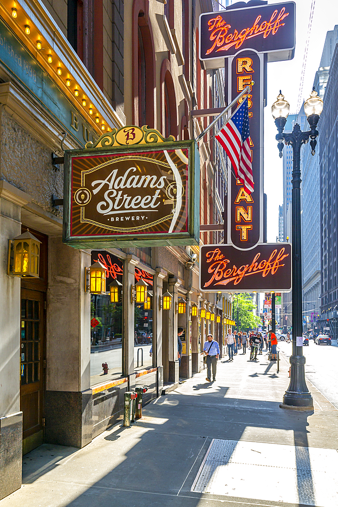 View of the Berghoff Restaurant exterior, Downtown Chicago, Illinois, United States of America, North America