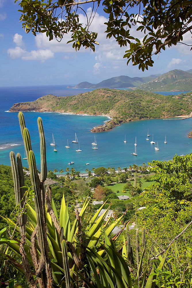 View of English Harbour from Shirley Heights, Antigua, Leeward Islands, West Indies, Caribbean, Central America