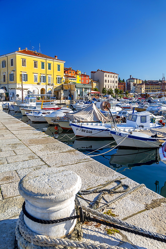 View of harbour and the old town, Rovinj, Istria, Croatia, Adriatic, Europe