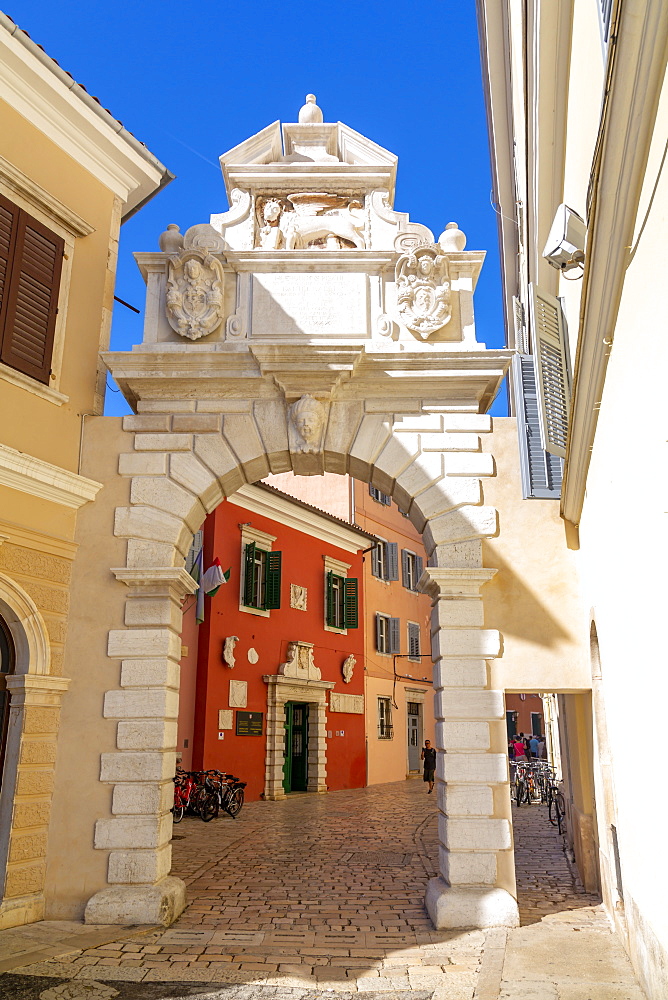 View of Venetian Balbi Gate in the Old Town of Rovinj, Croatian Adriatic Sea, Istria, Croatia, Europe