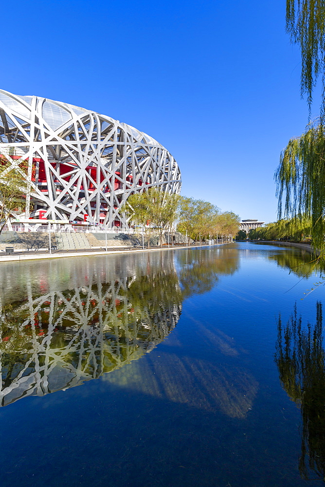 View of the National Stadium 'Bird's Nest' Olympic Green, Xicheng, Beijing, People's Republic of China, Asia