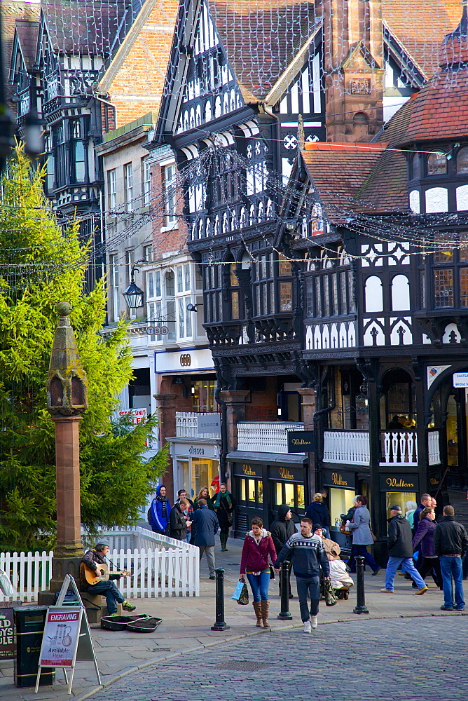 Christmas Tree on Eastgate and Bridge Street, Chester, Cheshire, England, United Kingdom, Europe