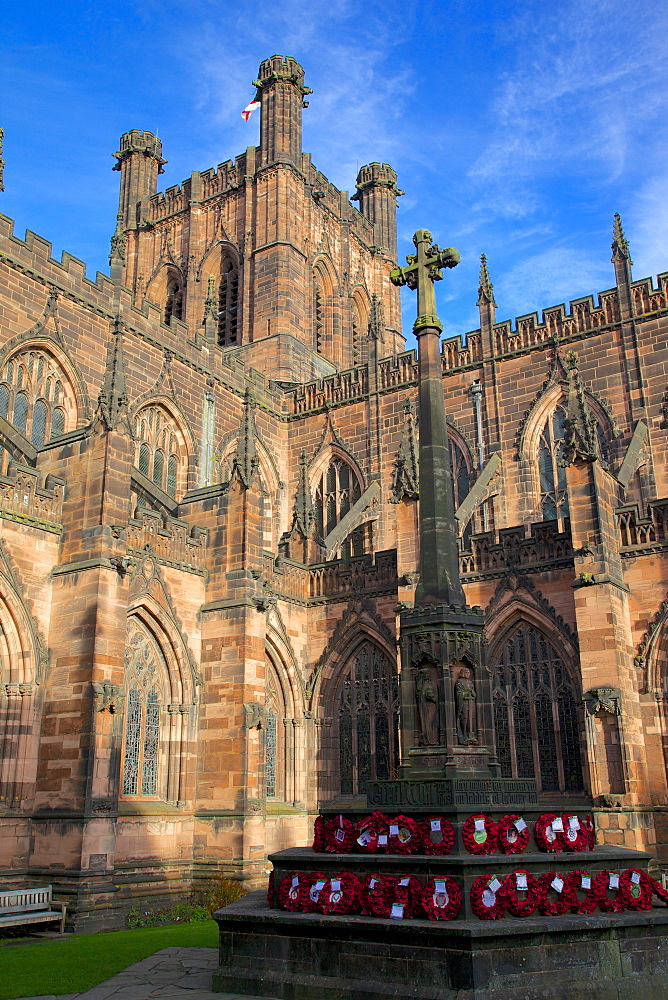 Cathedral and War Memorial, Chester, Cheshire, England, United Kingdom, Europe