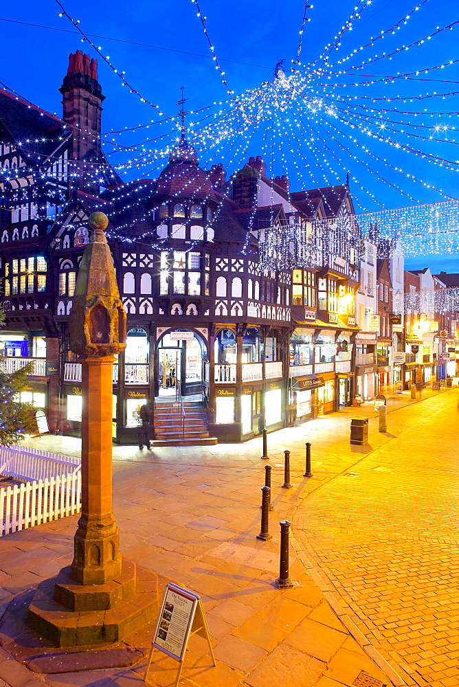 East Gate Street at Christmas, Chester, Cheshire, England, United Kingdom, Europe