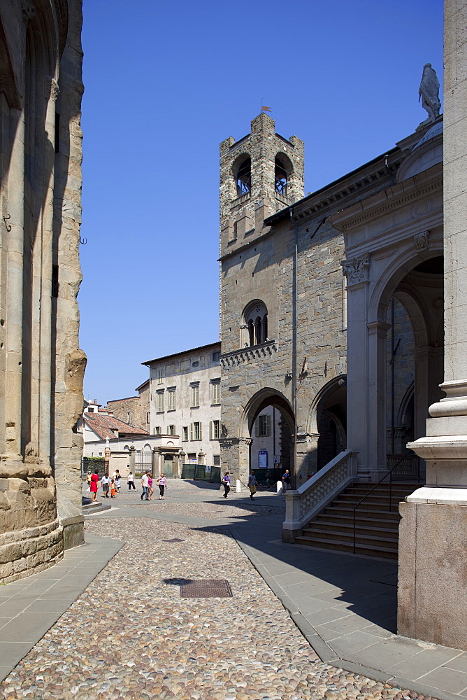 Palazzo Della Ragione and Big Bell Civic Tower, Piazza Vecchia, Bergamo, Lombardy, Italy, Europe