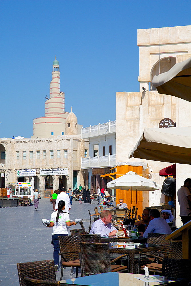 The restored Souq Waqif and spiral Mosque of the Kassem Darwish Fakhroo Islamic Centre, Qatar, Middle East