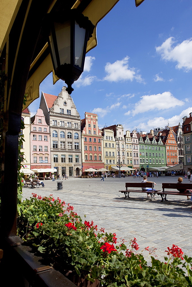 Market Square from cafe, Old Town, Wroclaw, Silesia, Poland, Europe