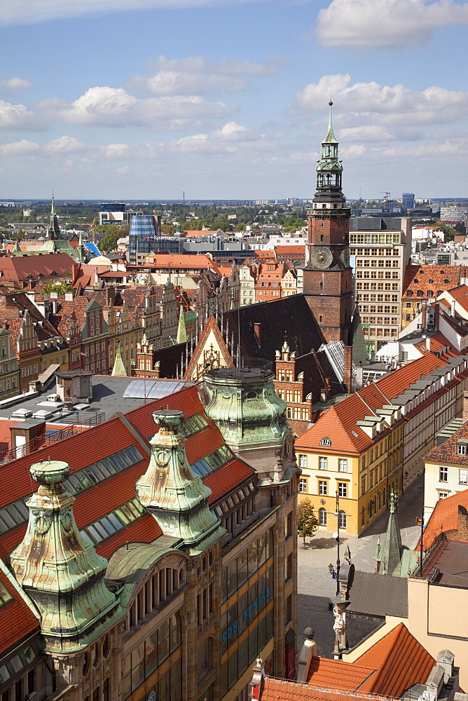 Old Town rooftops viewed from Marii Magdaleny Church, Wroclaw, Silesia, Poland, Europe