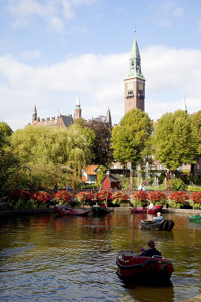 Tivoli Gardens and City Hall Clock Tower, Copenhagen, Denmark, Scandinavia, Europe