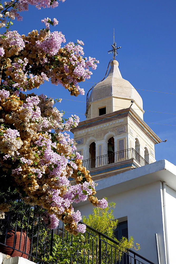 Church belltower in a village near Vanato, Zakynthos, Ionian Islands, Greek Islands, Greece, Europe