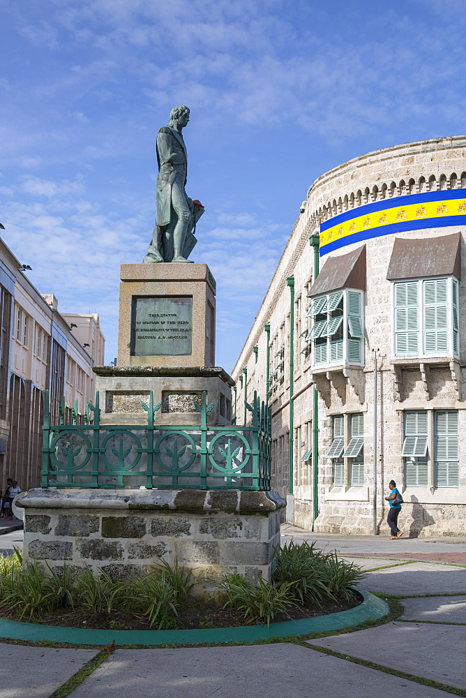 Nelson Statue and Parliament Building in National Heroes Square, Bridgetown, St. Michael, Barbados, West Indies, Caribbean, Central America