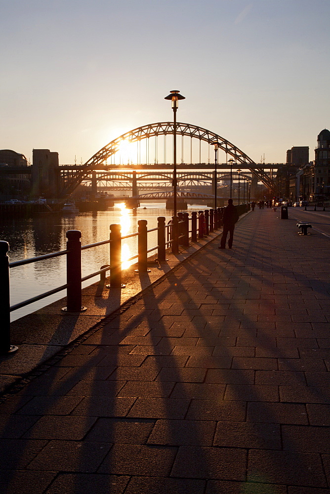 Tyne Bridge at sunset, spanning the River Tyne between Newcastle and Gateshead, Tyne and Wear, England, United Kingdom, Europe