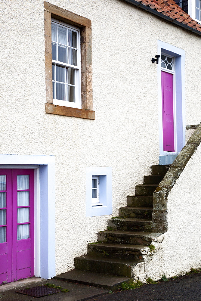 Cottage with external staircase, St. Monans, Fife, Scotland, United Kingdom, Europe